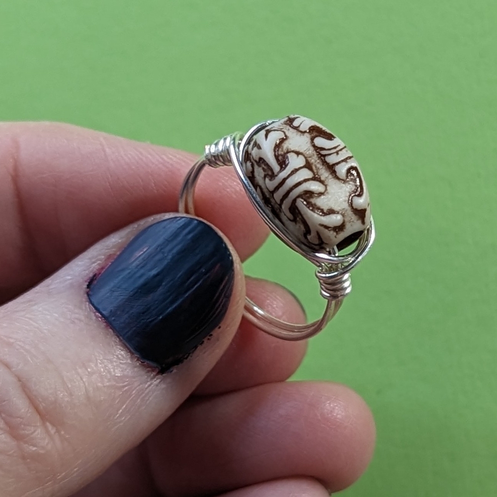 Elegant Silver and Brown Wire Wrapped Ring